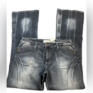 Baby Phat Women Low Rise Flare Jeans Dark Wash Y2K Curved Seams Size 9